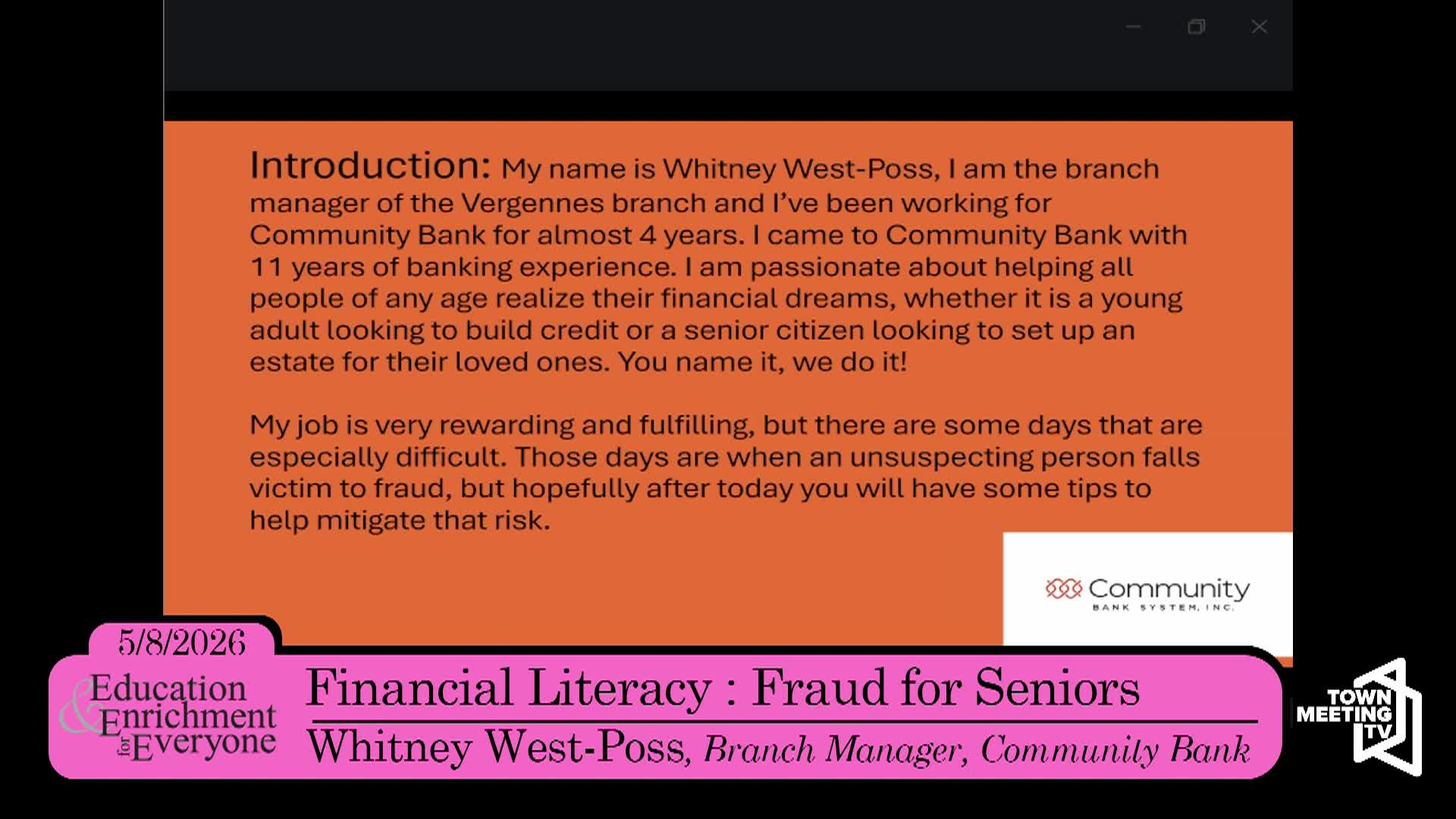 Thumbnail image for Education and Enrichment for Everyone [Financial Literacy - Fraud for Seniors] | 05/08/2026